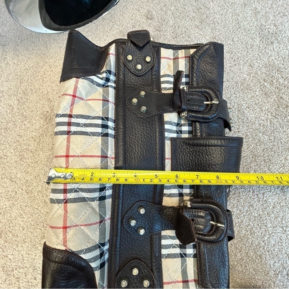 Burberry rare unique chocolate brown plaid check nova prince cloth bag purse - Picture 7 of 9